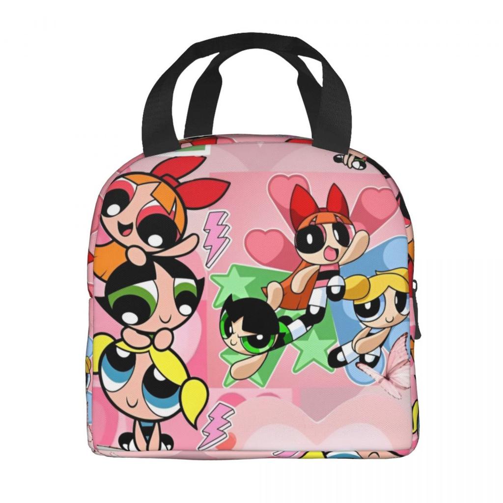 P-PowerPuffs Cartoon Accessories Insulated Lunch Bags For Work Food Storage Bag Portable Cooler Thermal Bento Box