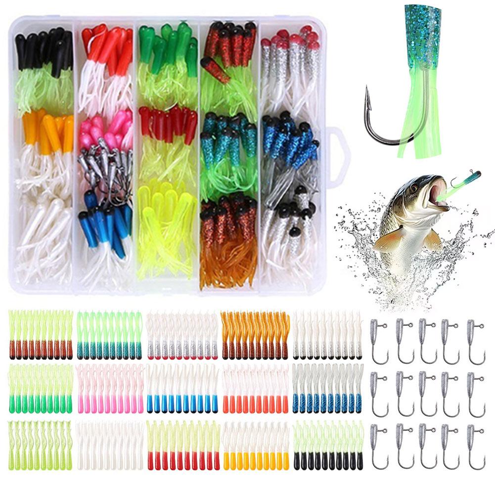 165pcs Fishing Lure with Jig Hooks Artificial Bait Soft Worm Bait Wobbler Silicone Swimbait for Fishing Pike Perch Trout