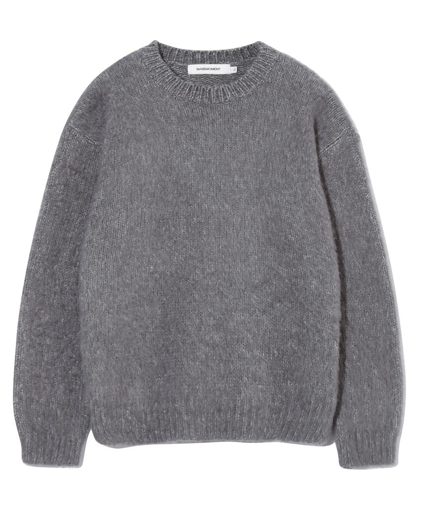 BASEMOMENT Bulky Brush Crew Neck Knit Light Gray
