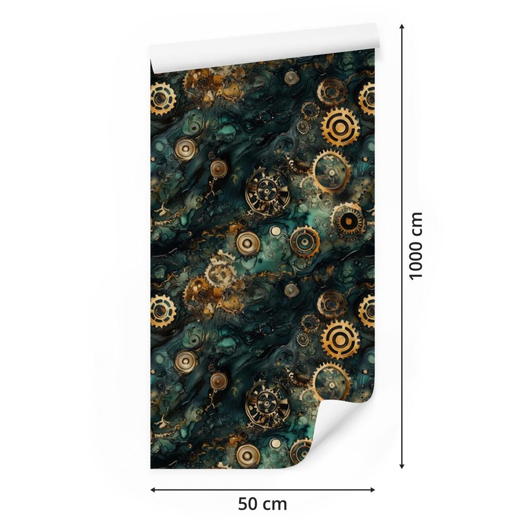 Ochre and Sea Ink Wallpaper for Living Room and Bedroom 50x1000