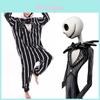 Cozy Nightmare Before Christmas Jack Pattern Sleepwear Jumpsuit With Hood And Tuxedo Design