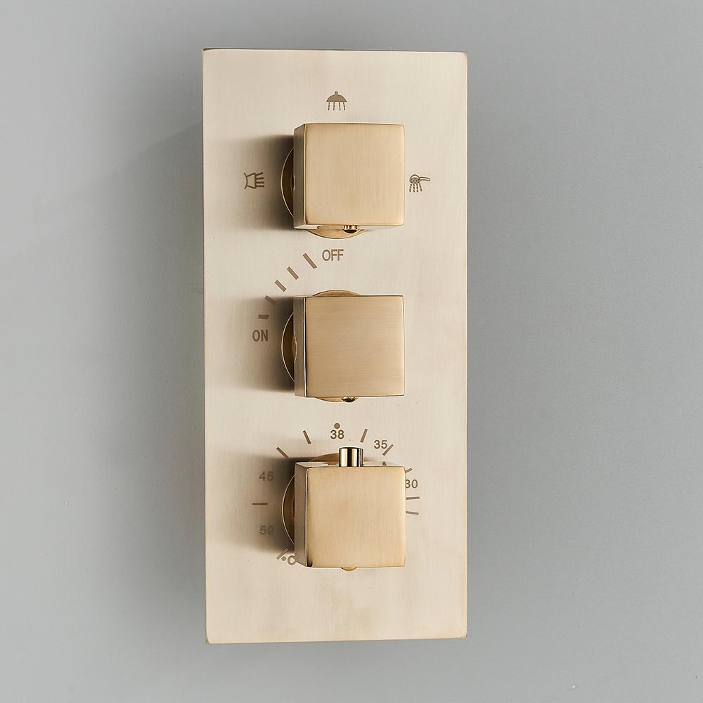 Brushed Gold Thermostatic Shower Mixer Valve Brass 3-ways Mixer Valve Thermostate Control Valve Wall Concealed Shower Valve