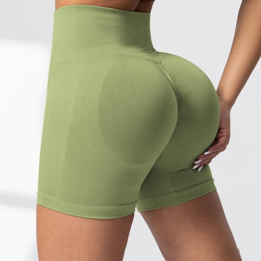 Бесшовные велосипедные шорты с высокой талией и эффектом лифтинга бедер - Женские трехточечные однотонные брюки для йоги и фитнеса