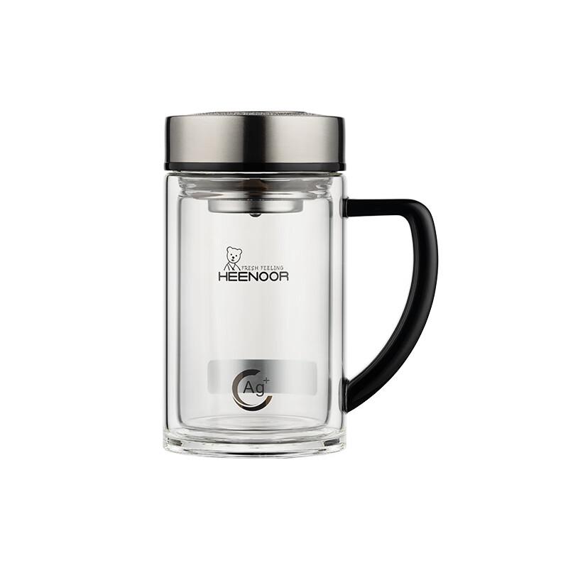 Heenoor Antibacterial Double-Layer Glass Tea Cup with Handle