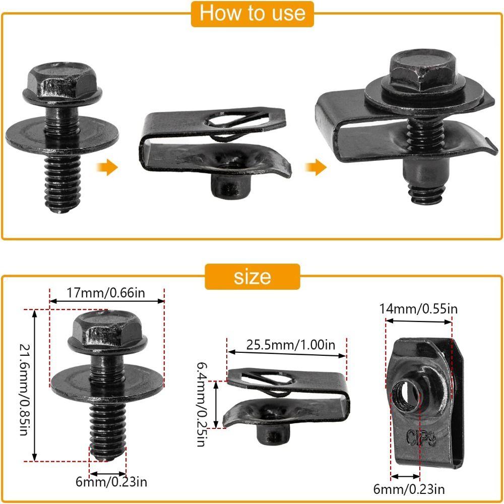 5/10pcs U-clamp Car U-nut Clips 6MM Splash Shield Guard Bolts Car Body Bolts Engine Cover