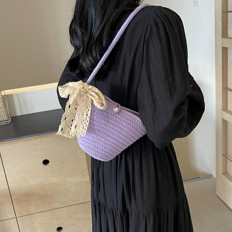 Простая полосатая сумка через плечо с плетением из веревки, милая сумка-ведро, сумка через плечо с лентой, пляжная сумка