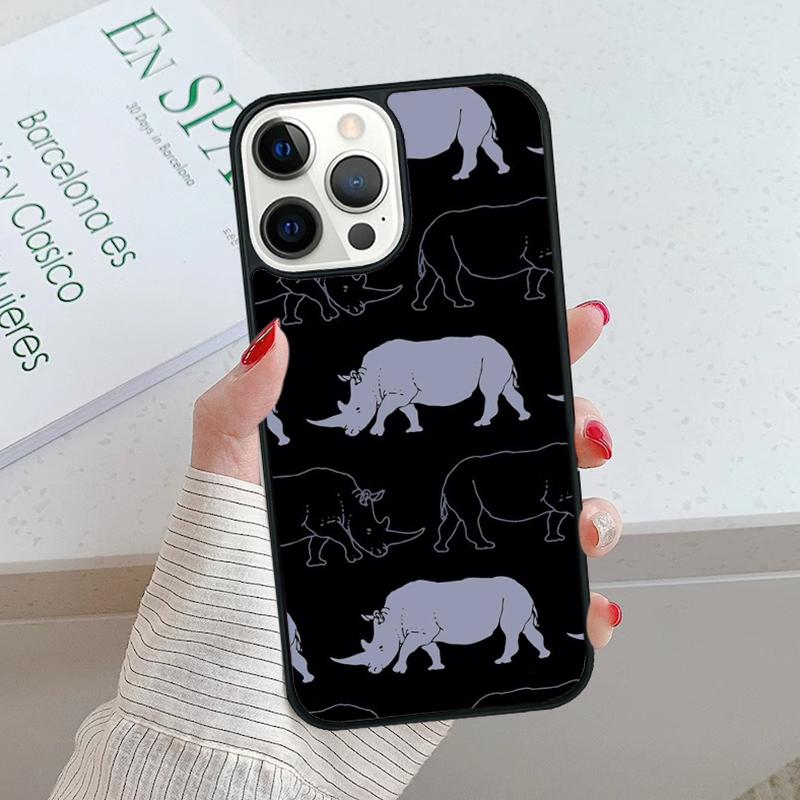 Чехол для телефона Животное Носорог Для iPhone 17 Air 15 16 16e 14 13 Pro Max Coque 12 11 Pro Max Для Apple PLUS fundas