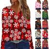 Женская мода повседневная цветочная рождественская печать V-образный вырез с длинными рукавами на пуговицах с длинными рукавами топ