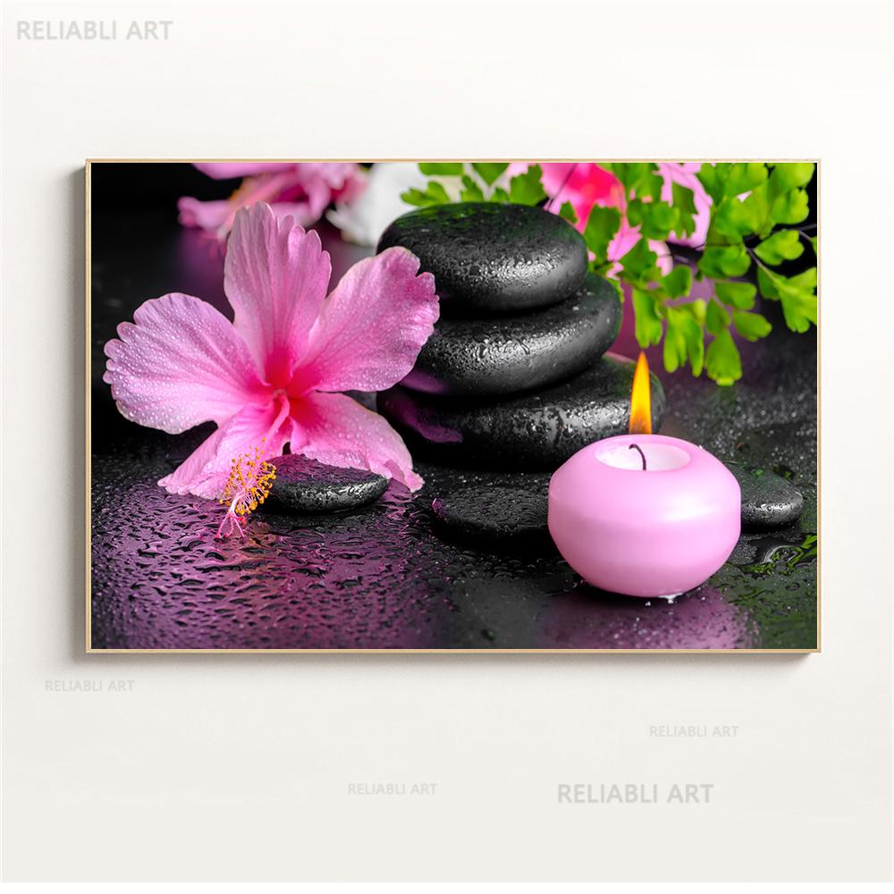 Настенное искусство, вода, спа, камни, дзен, холст, живопись, свечи, цветок орхидеи, постер, настенные панно для декора ванной комнаты, домашний декор, Cuadros