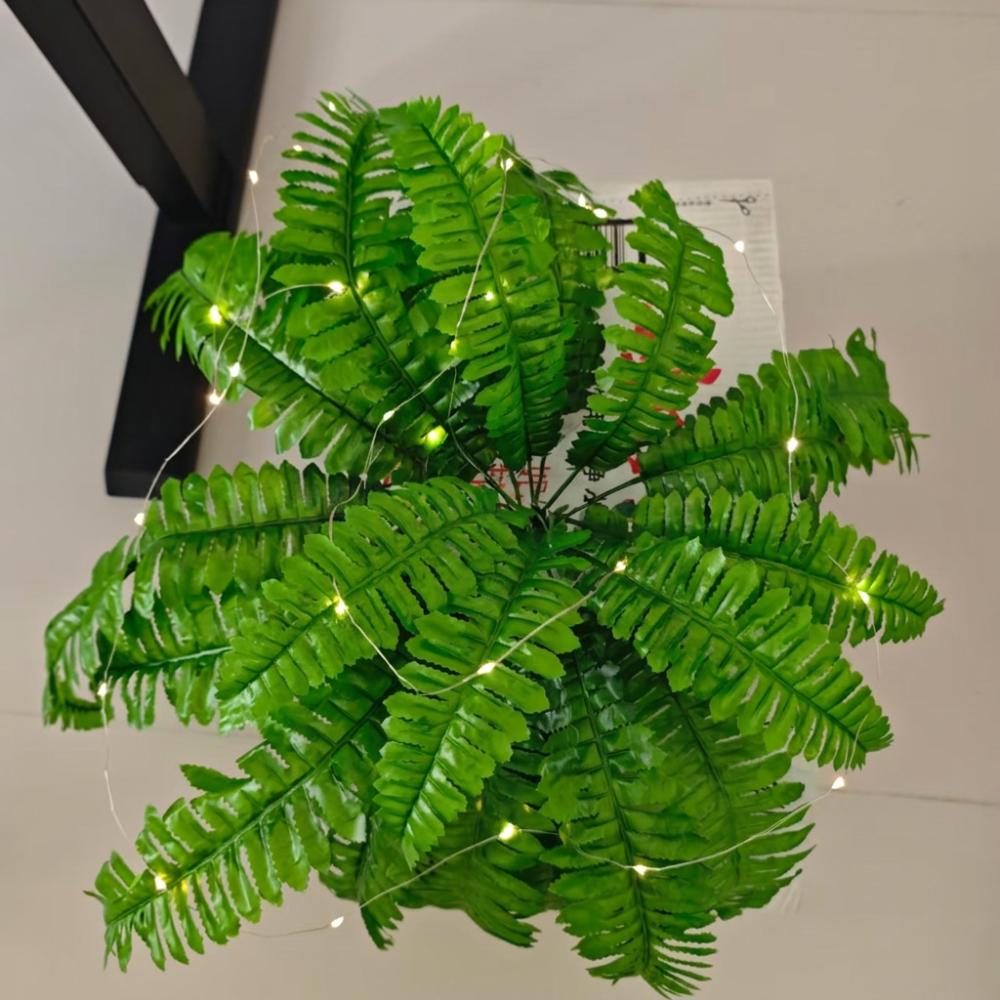 Plastic Glowing Boston Ferns with Lights 24 Leaves Lighted Boston Fern Plant  Wedding Decoration