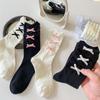 Cute Princess-style Thigh-high Socks with Bows, Student Black and White Socks, Thin Spring and Autumn Style