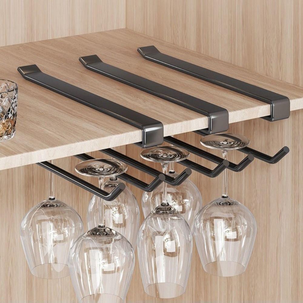 Iron Under Counter Glass Storage Rack No Drill Wall Mounted Wine Glass Holder Space Saving High Foot Glass Holder for Kitchen