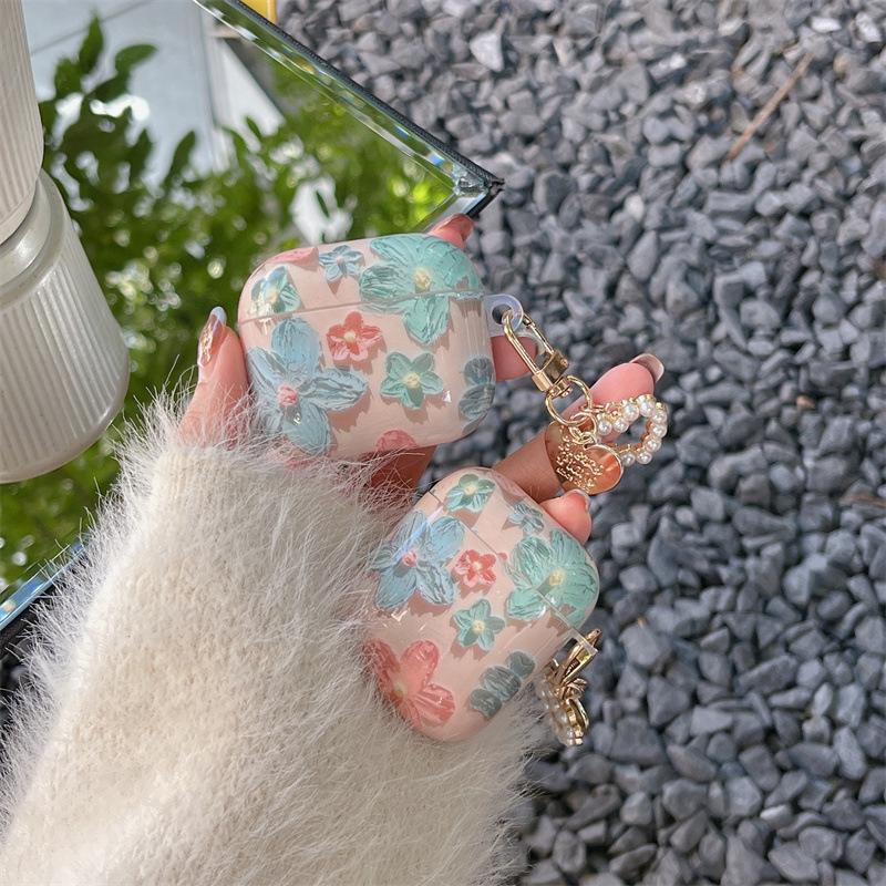 Чехол Retro Pink Flower+Hanger для наушников Apple AirPods 1 2 Pro 2 Bluetooth, мягкий силиконовый защитный чехол 3-го поколения