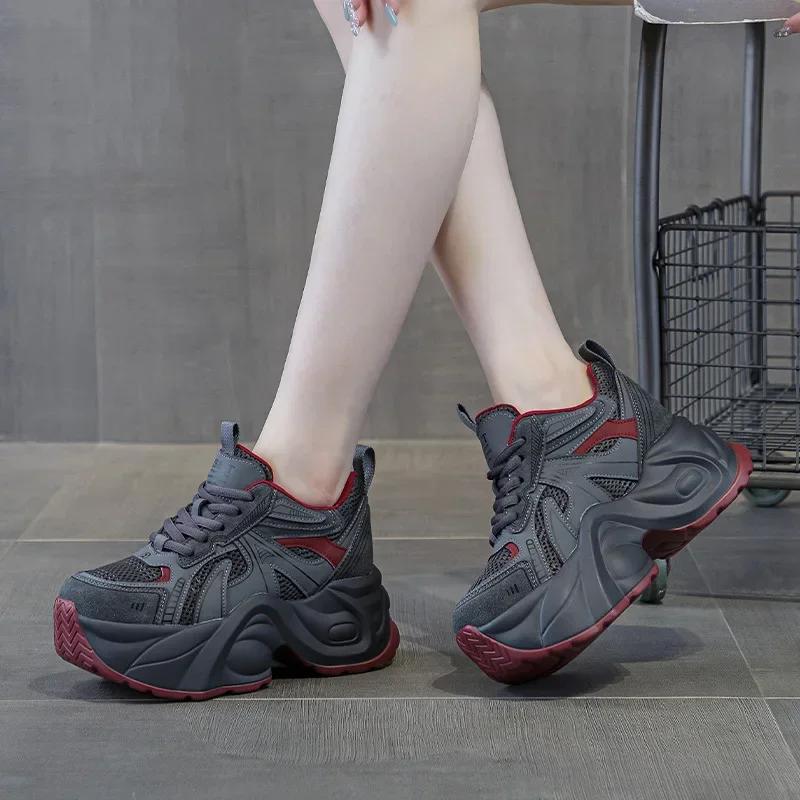 Модные 7 см Воздушная сетка Этнические Удобные Весенние Балетки Резина Роскошные Массивные Кроссовки Лаконичные Женские Осенние Лоферы из Синтетической Кожи