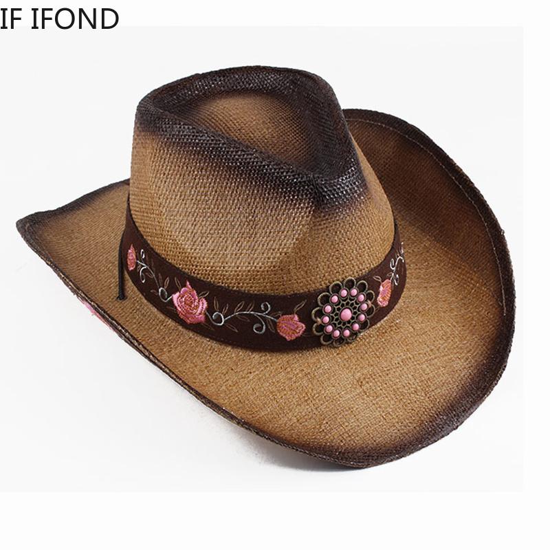 Модная соломенная ковбойская шляпа с вышивкой в ​​стиле вестерн для мужчин и женщин, летняя пляжная шляпа от солнца в стиле джаз, ковбойская сомбреро, кепка-хомбре