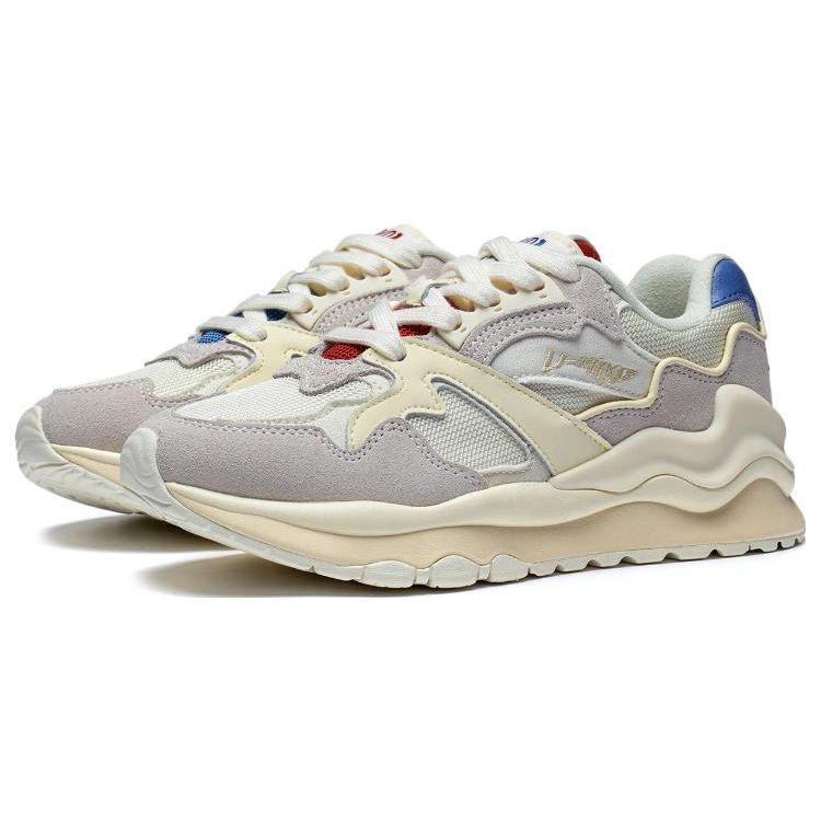 Li Ning 001 Mountain And Sea Fabric Non-Slip Wear-Resistant Low-Top Sports Casual Shoes Women Sneakers Off-White Cream AZGT008-2