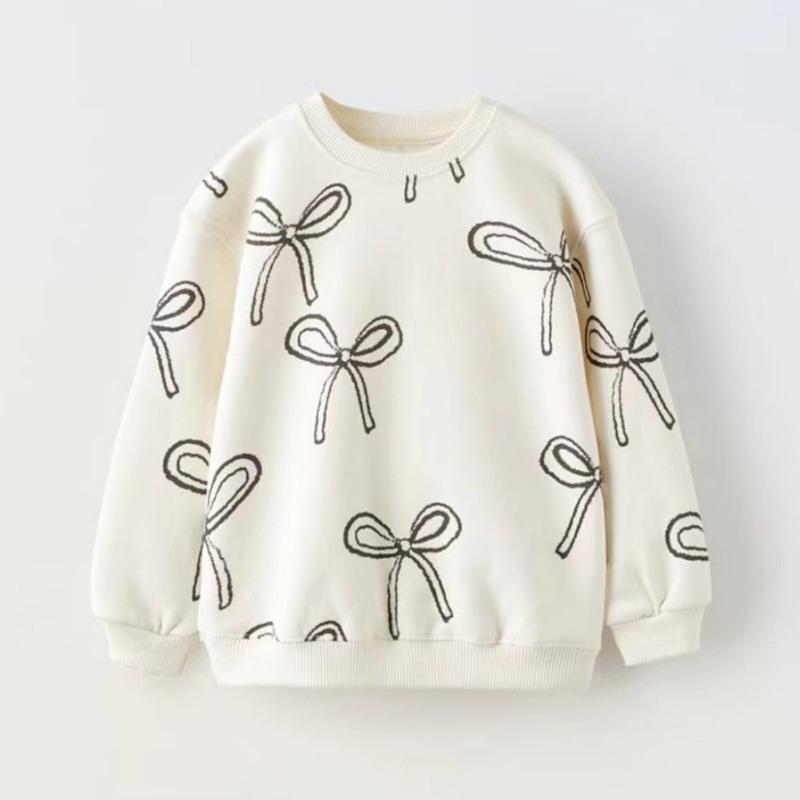 Одежда для девочек, осенняя детская толстовка с цветочным принтом и бантом, топы с длинными рукавами, свободные модные зимние детские толстовки с капюшоном и круглым вырезом