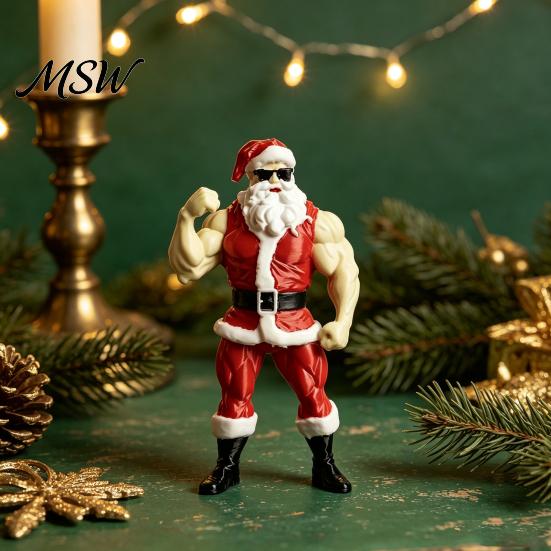 Unique Christmas Party Supplies Muscular Santa Claus Figurine, Funny Hilarious Resin Strong Statue, Novelty Festive Holiday Home Accents Collectible