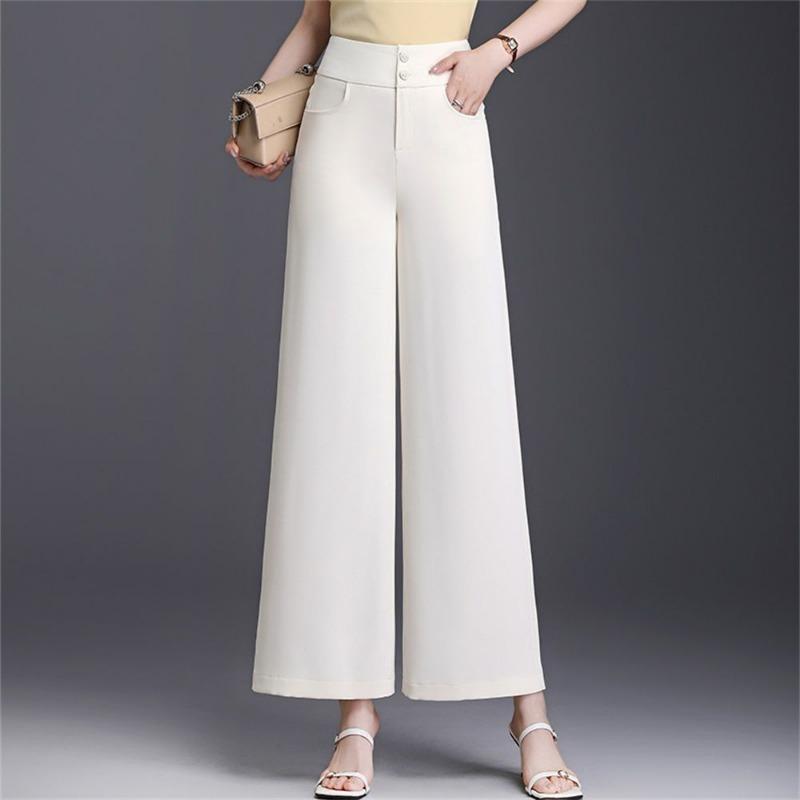 Брюки прямого кроя из ледяного шелка, повседневные брюки широкого кроя, летние брюки-костюм длиной до щиколотки, тонкий стиль, чтобы вы выглядели стройнее