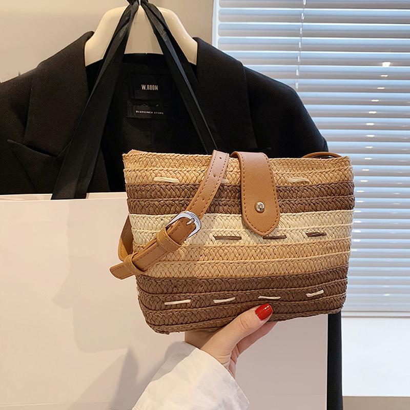 Yogodlns Летняя пляжная плетеная сумка через плечо, соломенная плетеная сумка через плечо, сумка из рафии, дорожная сумка-саквояж из ротанга ручной работы в стиле бохо