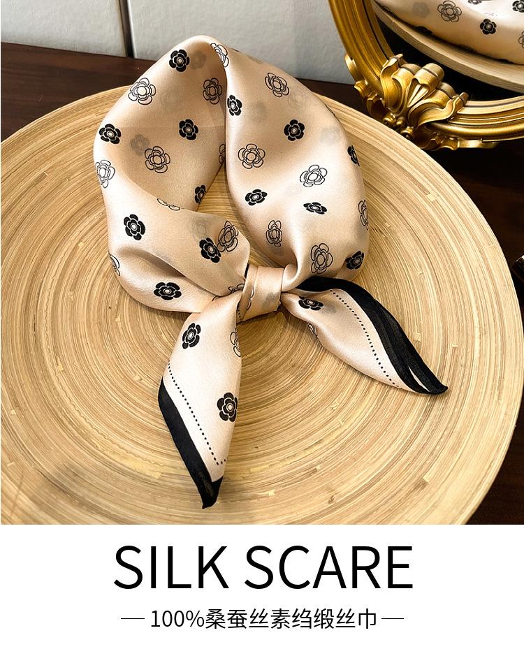 Simple and fashionable spring mulberry silk scarf women's versatile temperament silk scarf elegant light luxury plain crepe satin small square scarf