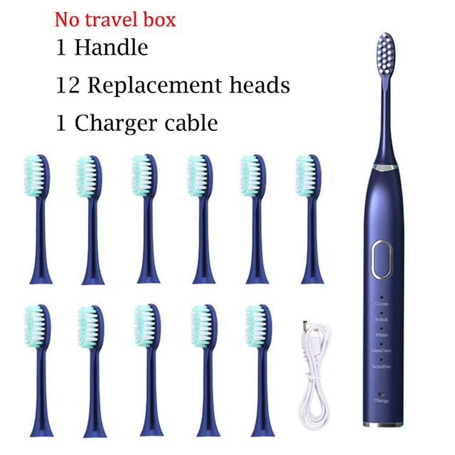Звуковая перезаряжаемая металлическая зубная щетка для взрослых IPX7, водонепроницаемая, отбеливающая зубы, чистая чувствительная ультразвуковая электрическая зубная щетка