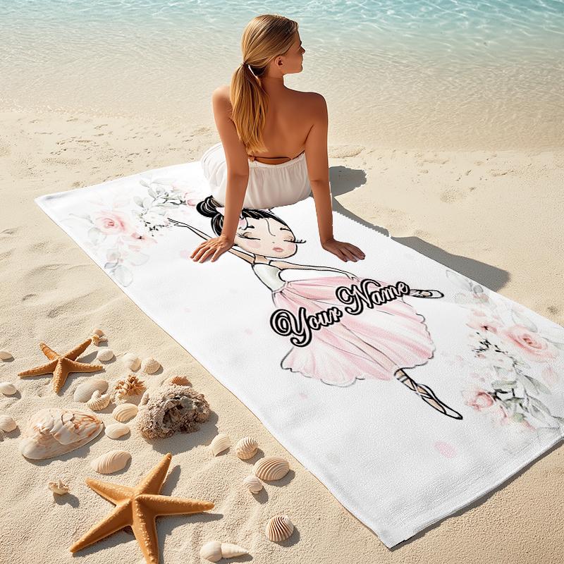 1PC Custom Name Ballerina Pink Dreams Beach Towel Highly Absorbent And Sand-Resistant Towel for Swimming, Pool, Yoga, And Travel Lightweight