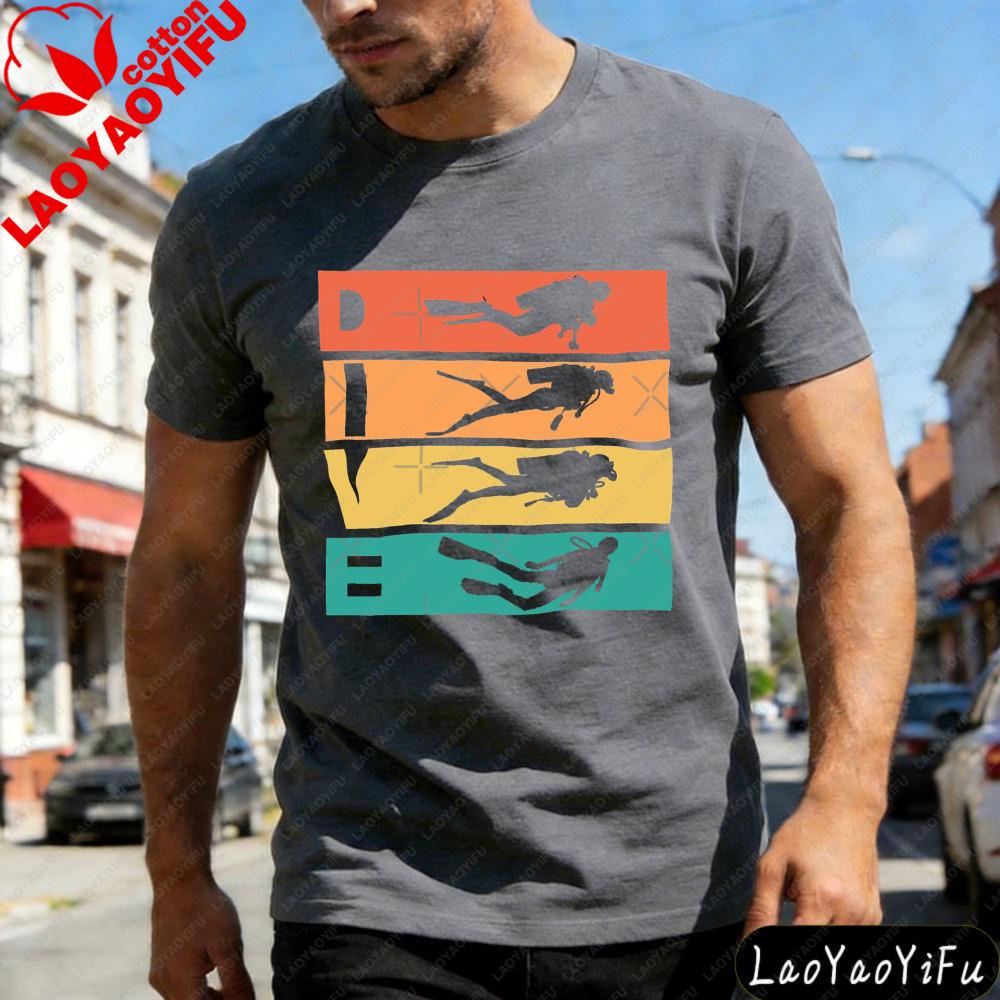 Dive Silhouette Design Summer Men TShirt Casual Fashion Outdoor Activity Wear For Beach Travel Gift Divers And Adventure Lovers