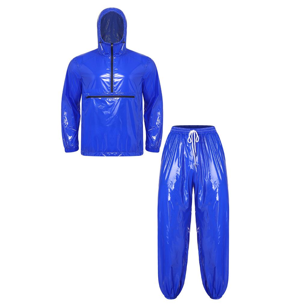Mens Waterproof Tracksuit Hooded Windbreaker Front Zipper Pocket Jogging Pants Elastic Waist Rainwear Suit