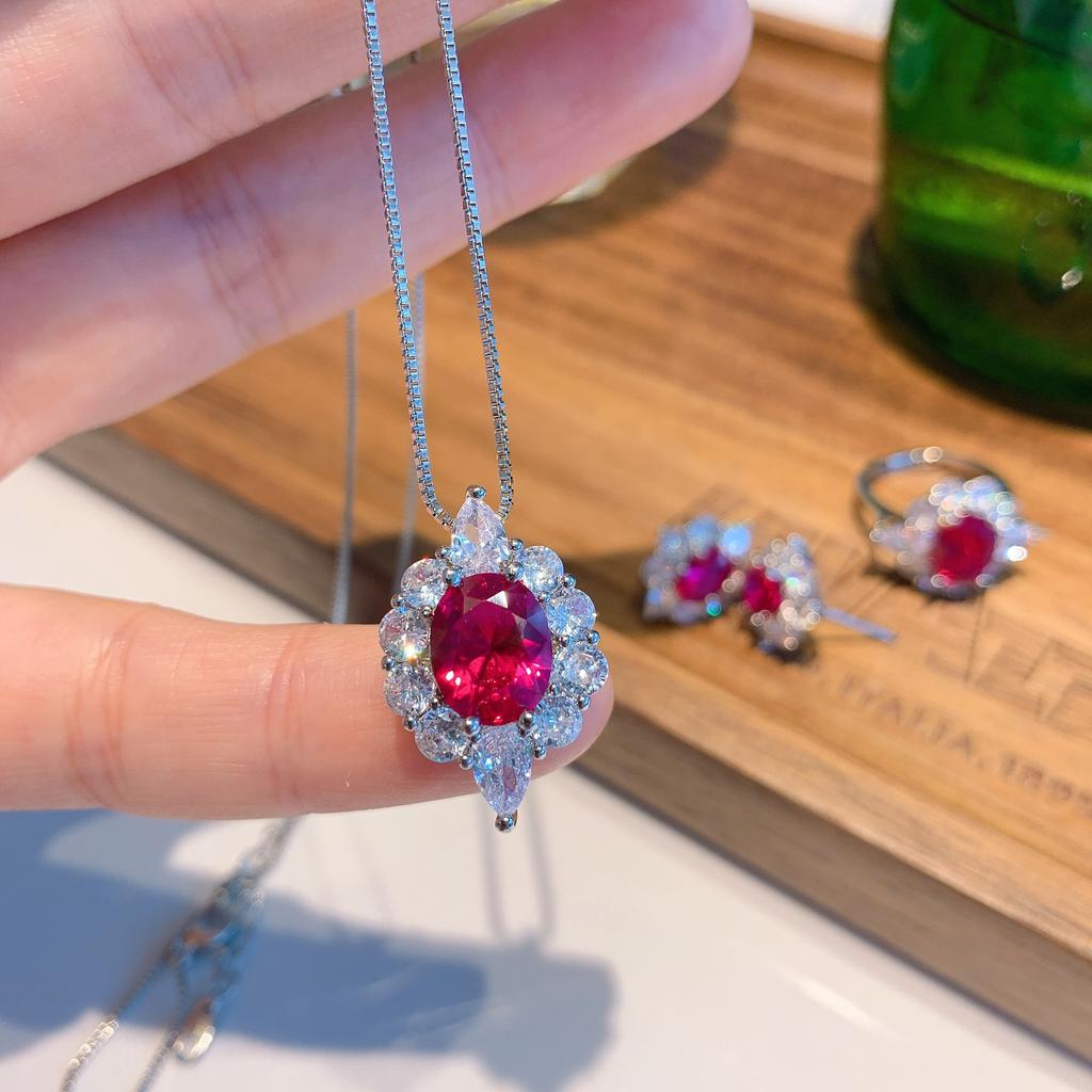 Ювелирные изделия Цветное сокровище Симуляция Красное стекло Кольцо Подвеска Пусеты Денье 8 * 10-6 * 8 Набор