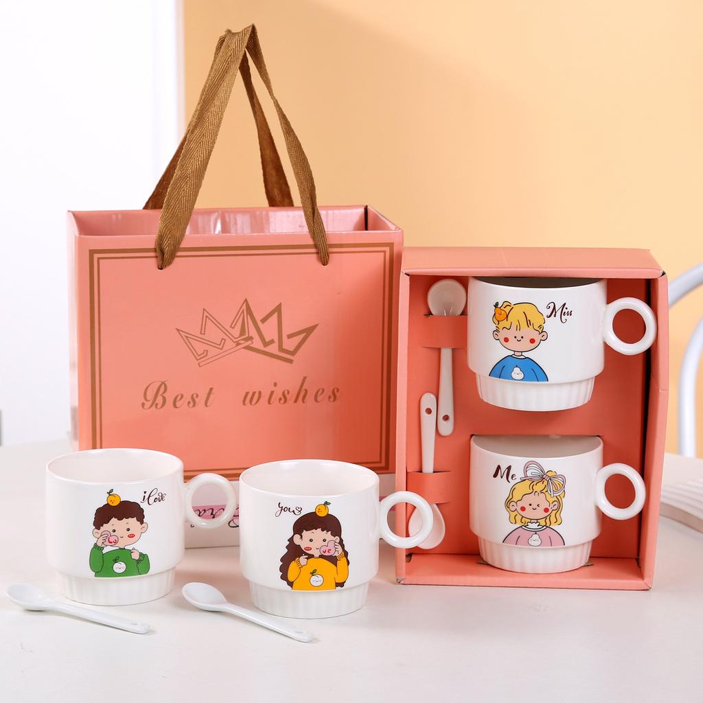 Ceramic mug set, double mug gift box, coffee cup, souvenir, business event gift, water cup