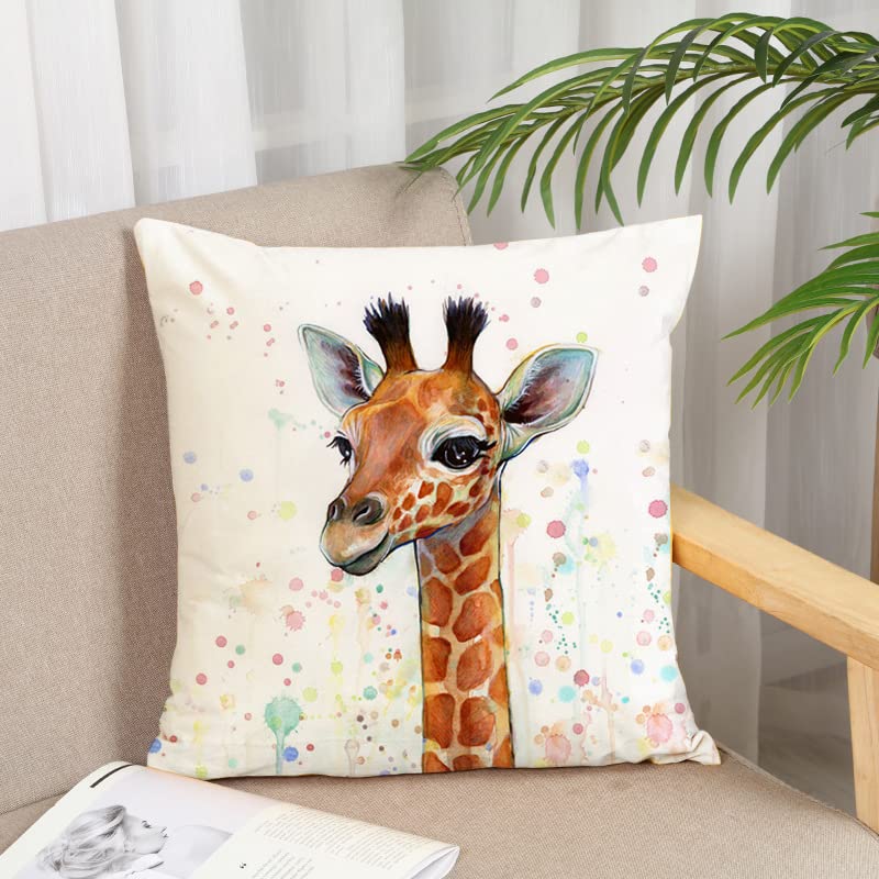 1Pc Watercolor Giraffe Cushion Cover, Cute Animal Throw Pillow Case For Home Sofa Bedroom Decor