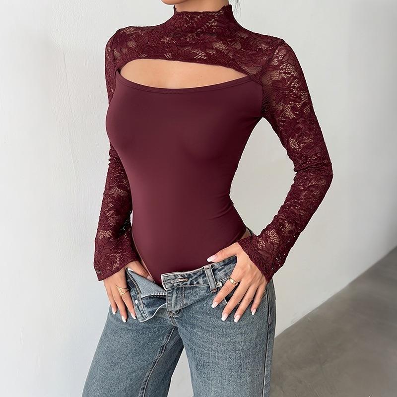Women S Lace Patchwork Slim Fit Flared Sleeve Jumpsuit