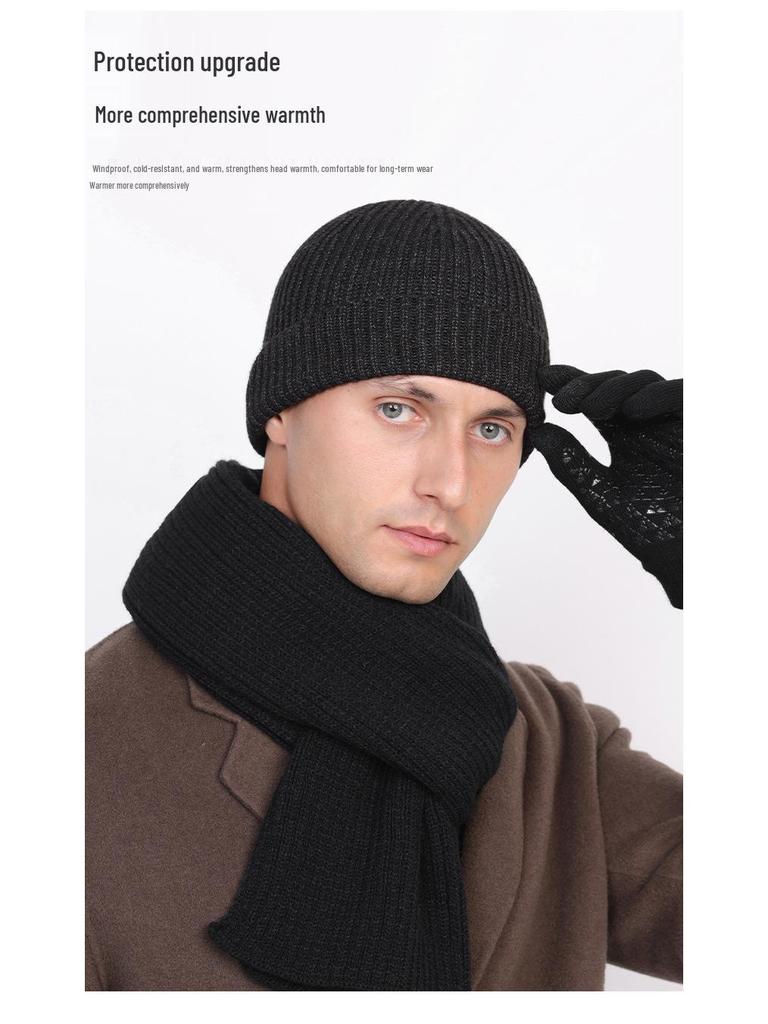 Мужская шерстяная шапка-бини для больших голов - Толстая, теплая, дышащая, влагоотводящая, идеально подходит для осени и зимы