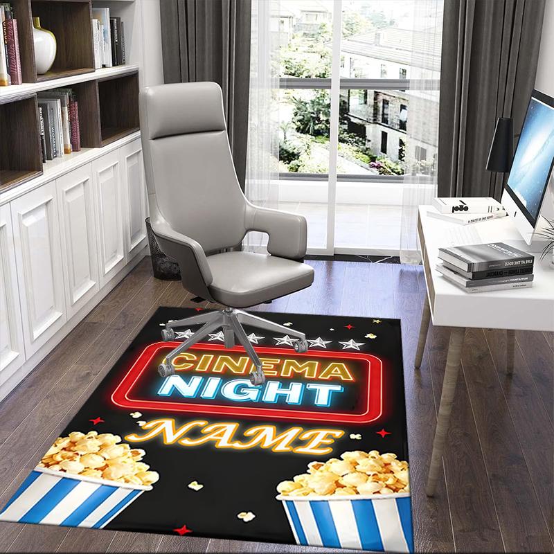1PC Custom Name Movie Night Popcorn Party Theme Floor Mat Ideal for Living Room, Game Rooms, Office, Bedroom,Floor Mat Playful Design