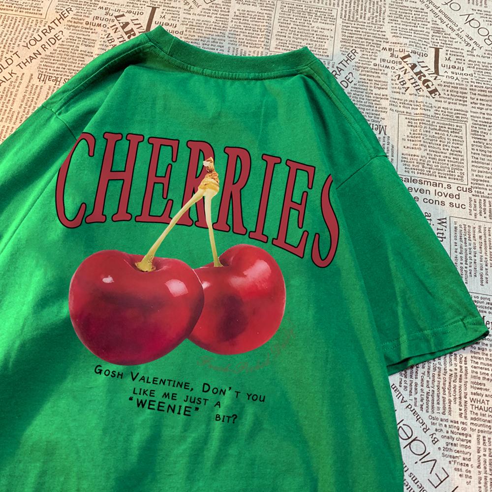 Женские футболки унисекс Cherries Cosh Valentine, летняя хлопковая повседневная одежда, футболка с круглым вырезом, свободная футболка для пар, новинка