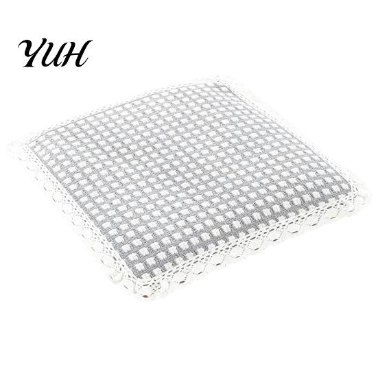 Thin Seat Pad for Home Cotton Linen Chair Pad, Striped Plaid Dining Mat with Lace Trim, Rustic Style Breathable Ties Office Barstool Non Slip Kitchen