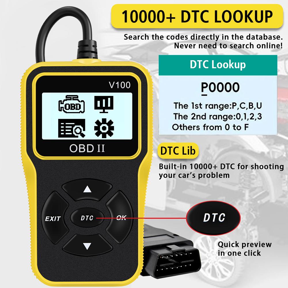 OBD 2 Scanner OBD2 Code Reader OBDII EOBD Universal 16 Pin Engine Diagnostic Instrument V100 Digital Display Car Accessories Car Diagnostic Tools