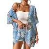 Women Floral Printed Chiffon Cover Shirt Short Sleeve Cardigan Top