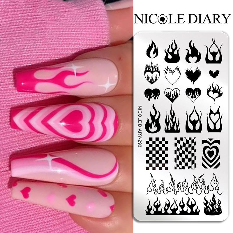 NICOLE DIARY Foam Bubble Effect Nail Stamping Plates Flower Leaf Line Design Stamp for Nails Printing Stencil Templates