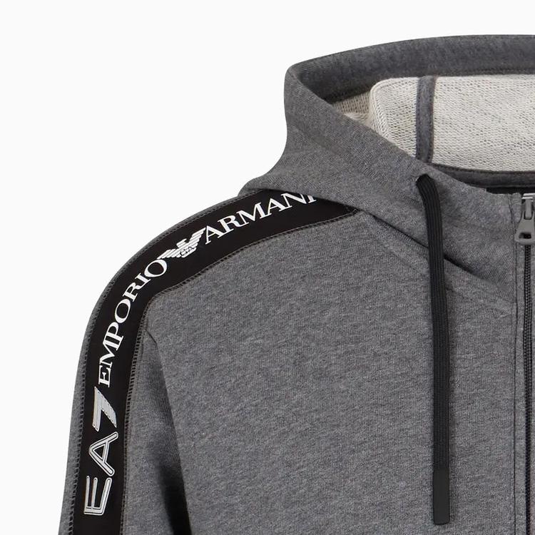 Emporio Armani Мужская толстовка с капюшоном и молнией EA7 с логотипом на ленте, длинный рукав, темно-серая 6DPM12-PJOGZ-3925