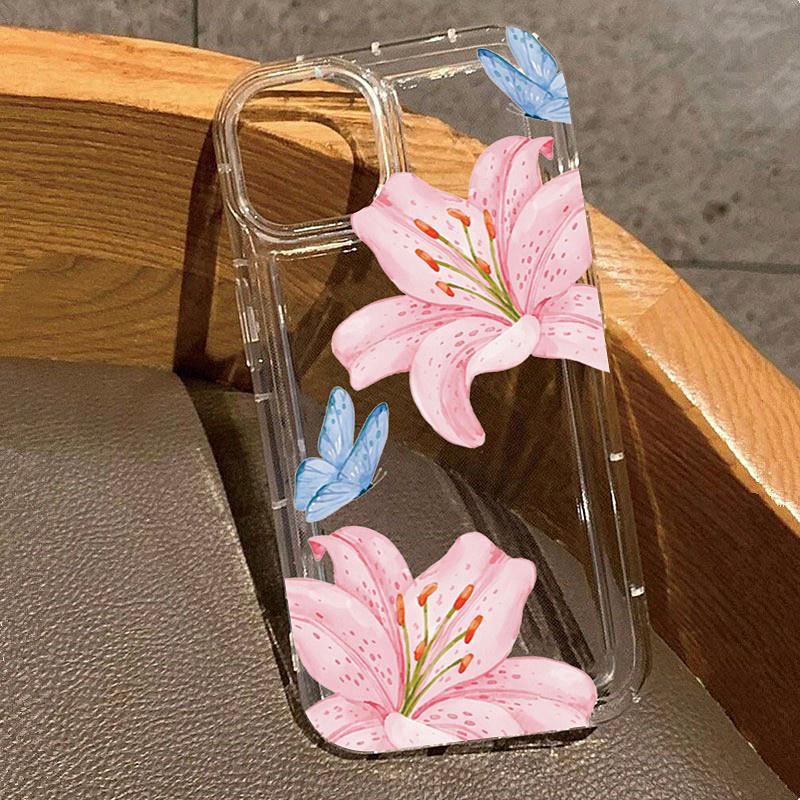 Ins Style Pink Flower Lily Pattern Phone Case for Redmi Note 13 12 11 Pro Plus 5G 12S 11S Redmi 12C 13C Transparent Cover
