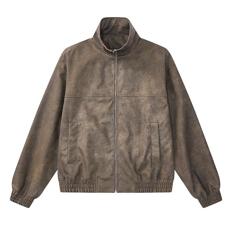 Осень и зима Новые модные брендовые мужские и женские куртки в американском стиле ретро с воротником-стойкой Кожаная куртка PU Locomotive Jacket