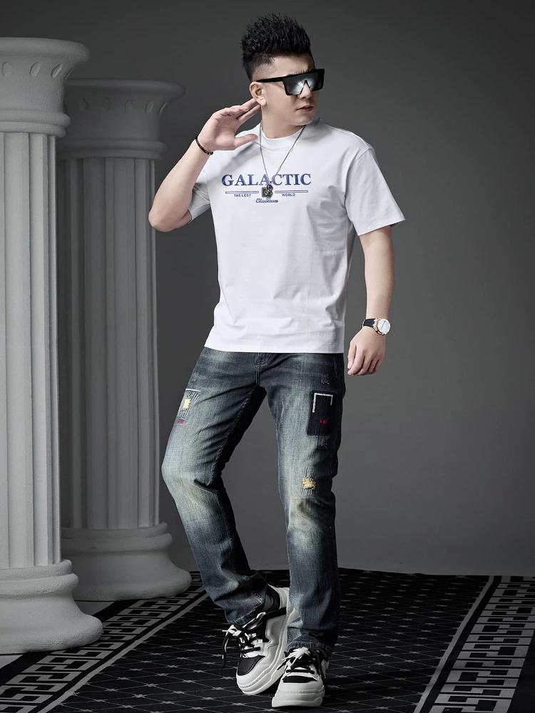 European Men's High-End Printed Short-Sleeved T-Shirt 2025 New Summer Trendy Brand Half-Sleeved T-Shirt Casual Top for Men