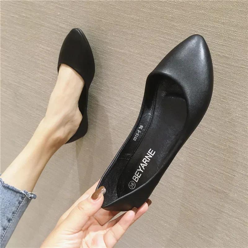 Women's Shoes Leather Soft Sole Candy Shallow Mouth Single Shoes Flat Heel  Shoes Slip On Plus Size Mature Zapatos De Mujer