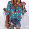 Лето-осень 2023, новые модные женские топы, повседневная рубашка с короткими рукавами и принтом «Морской мир», большие размеры, рубашка на пуговицах с объемными рукавами