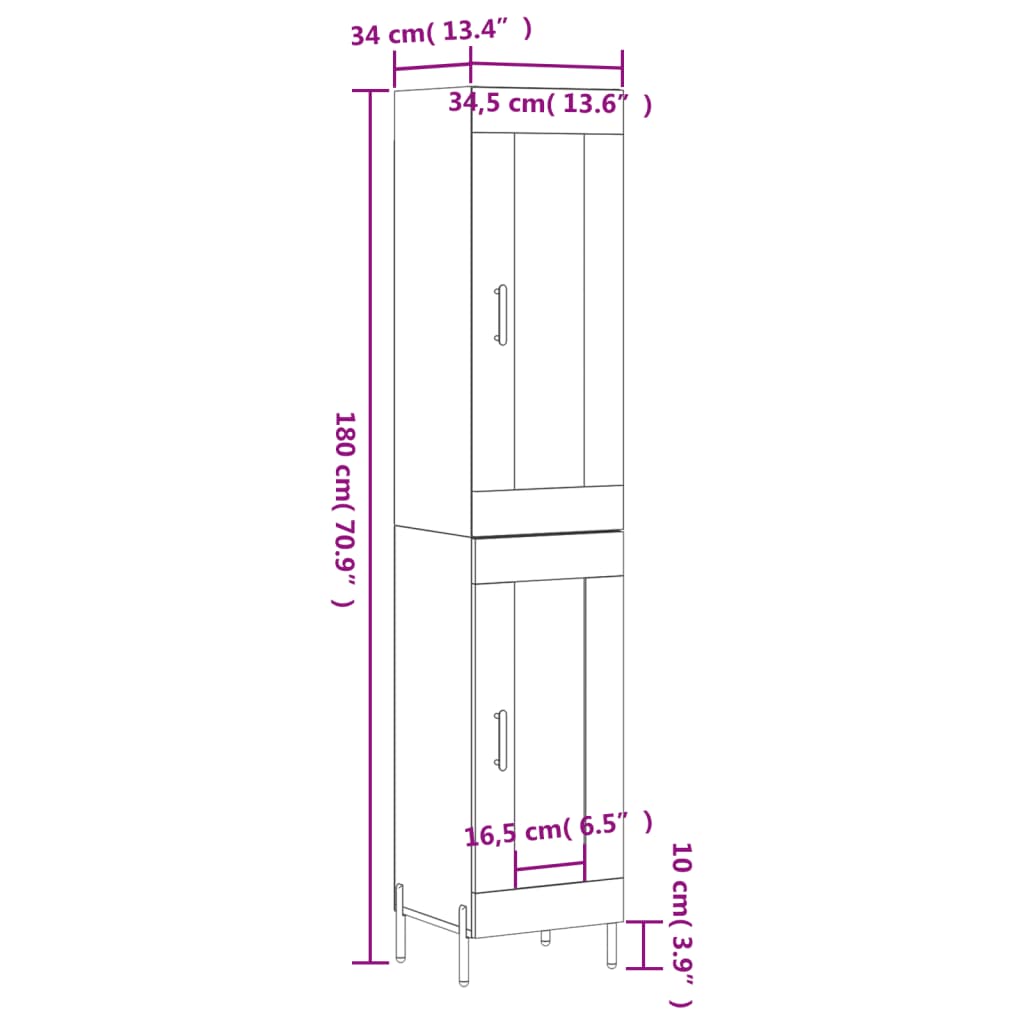 Highboard White 34.5 x 34 x 180 cm Particleboard