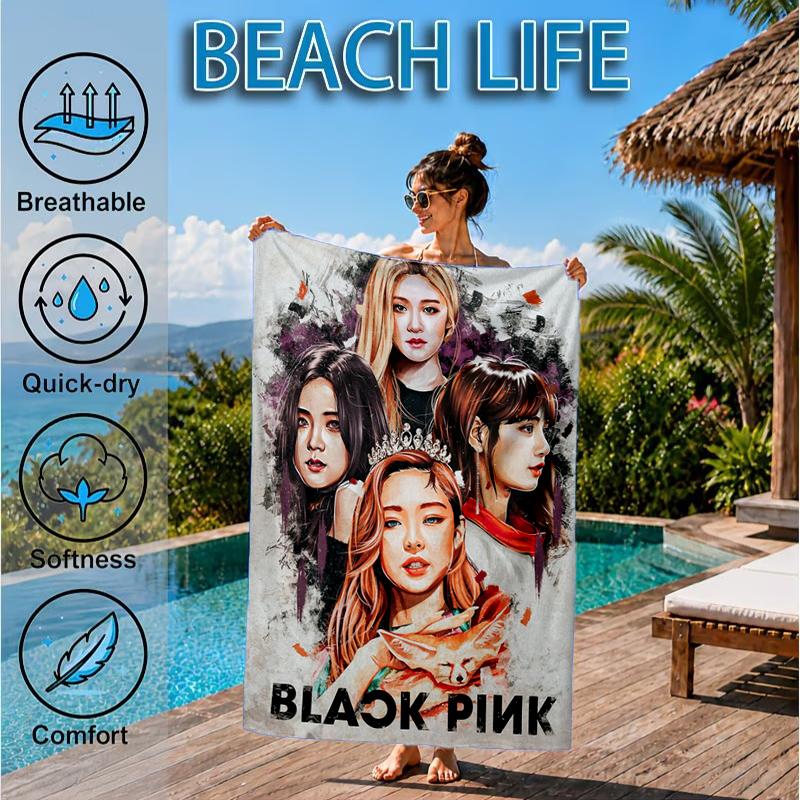 Kpop BP Модный пляжный полотенце, Микрофибровое пляжное полотенце, Идеально для бассейна, пляжа, путешествий, домашнего декора, Пляжная вечеринка, Подарки для фанатов