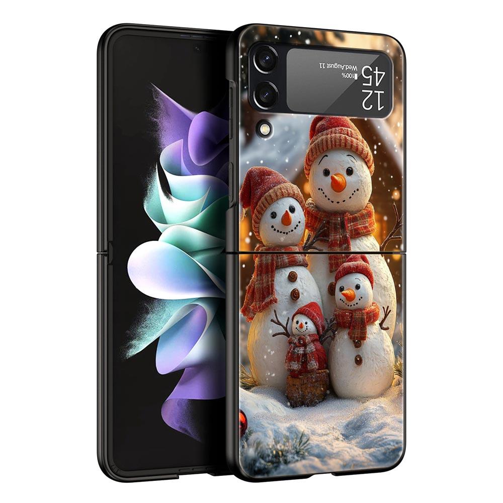 Рождественский Снеговик Жесткий ПК Чехол для Телефона Для Samsung Galaxy Z Flip 7 6 5 4 Черная Крышка Для Galaxy Z Flip 3 Складной Корпус Fundas Сумка