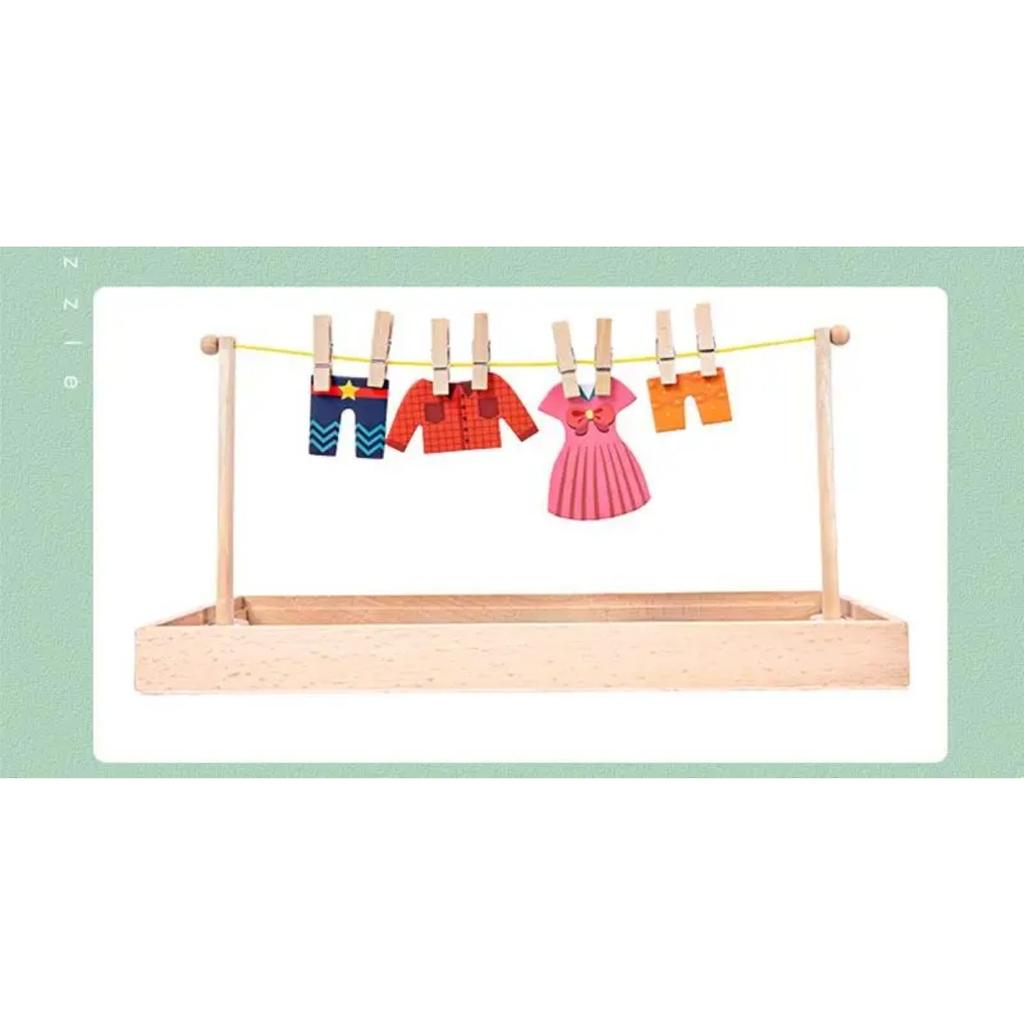Wooden Kids Clothes Drying Dress-Up Puzzle Jigsaw Montessori Games Toys Thinking Games Educational Matching Sorting Toys Gifts